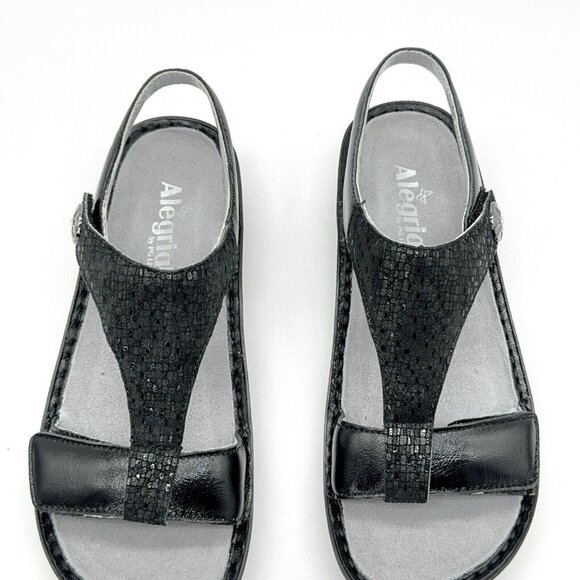Alegria Sandals Kendra Leather T Strap Wedge Tile Me More Black Rocker US 9 EU39 - Picture 3 of 10